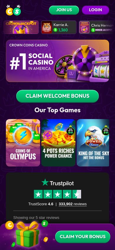 Crown Coins Casino mobile screenshot